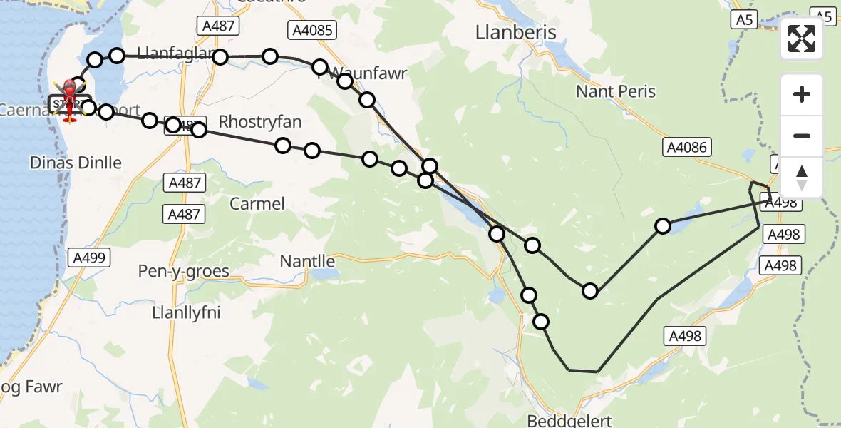 Flight route Air Ambulance Helicopter Caernarfon Airport - Caernarfon Airport, 26 September 2026, 18:08