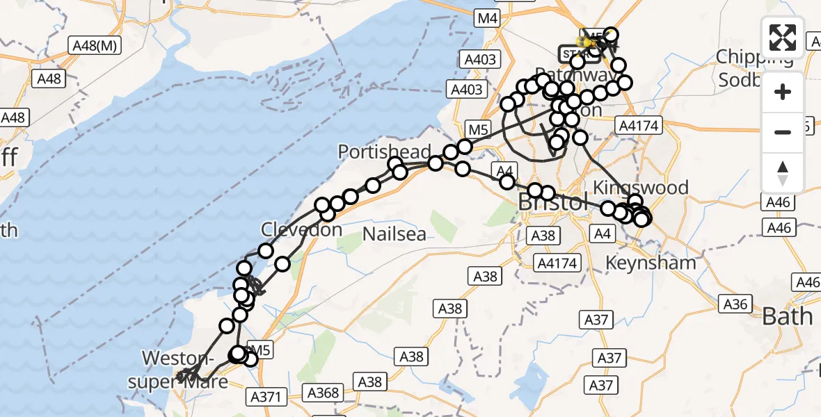 Flight route Police Helicopter Bristol - Woodlands, 26 September 2026, 18:15