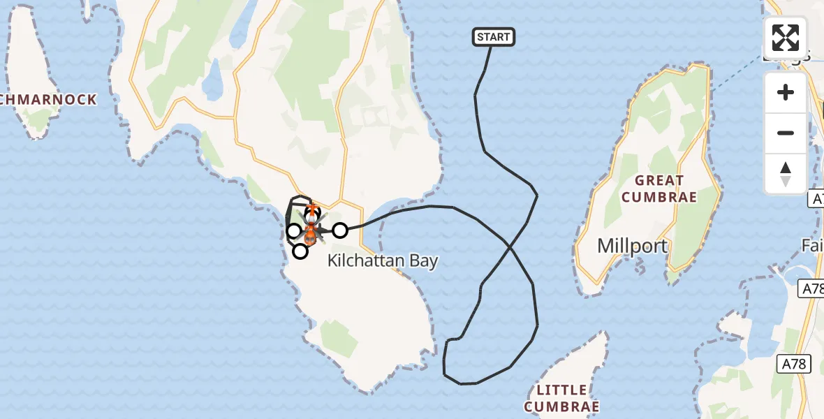 Flight route Coastguard Helicopter Inner Seas - Bute Airfield, 26 September 2026, 18:37