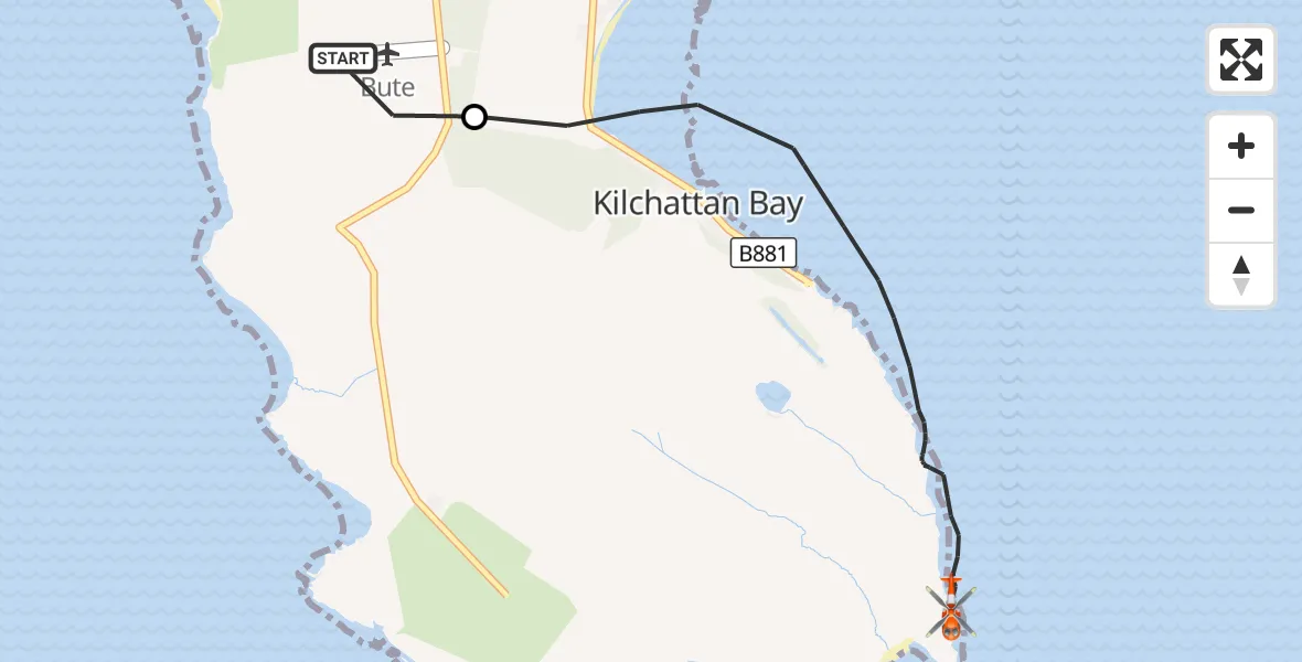 Flight route Coastguard Helicopter Bute Airfield - Inner Seas, 26 September 2026, 19:05