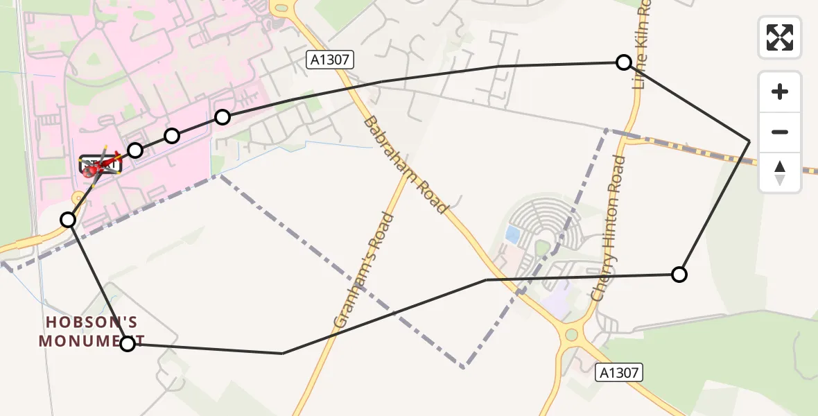 Flight route Air Ambulance Helicopter Papworth Hospital - Papworth Hospital, 26 September 2026, 19:06