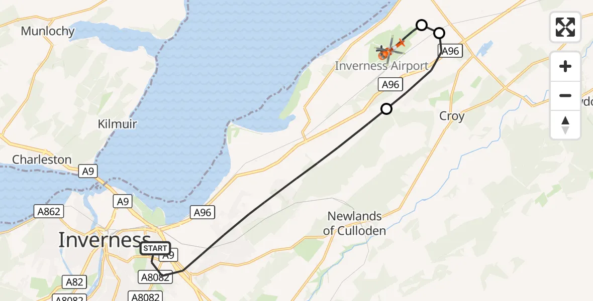 Flight route Coastguard Helicopter Inverness - Inverness Airport, 26 September 2026, 19:27