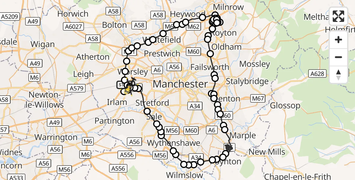 Flight route Police Helicopter Irlam - Irlam, 26 September 2026, 19:37