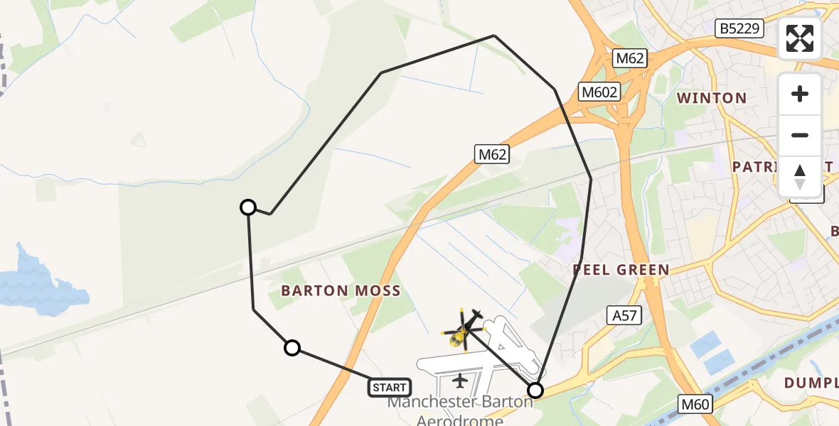 Flight route Police Helicopter Manchester Barton Aerodrome - Manchester Barton Aerodrome, 26 September 2026, 20:34