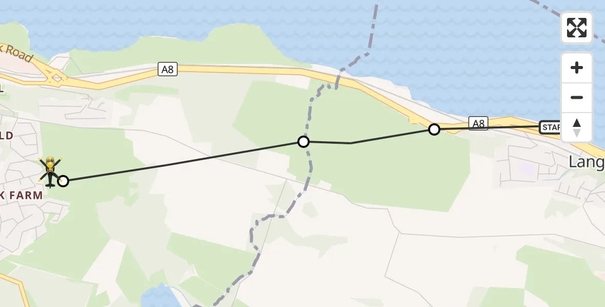 Flight route Police Helicopter Park Farm - Port Glasgow, 26 September 2026, 20:35