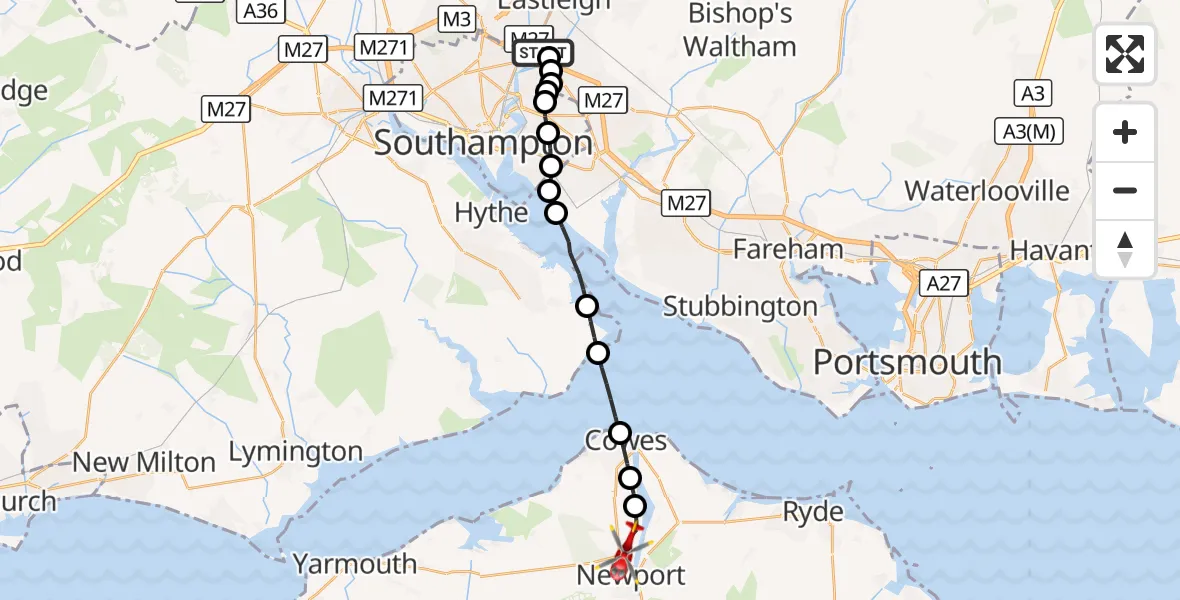 Flight route Air Ambulance Helicopter Southampton Airport - St Marys Hospital Isle Of Wight, 26 September 2026, 22:05
