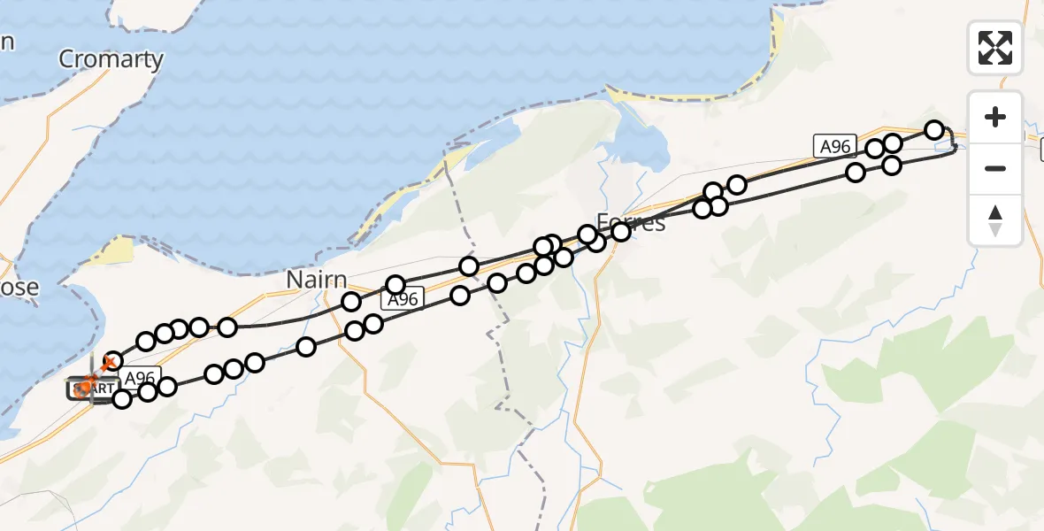 Flight route Coastguard Helicopter Inverness Airport - Inverness Airport, 26 September 2026, 22:47