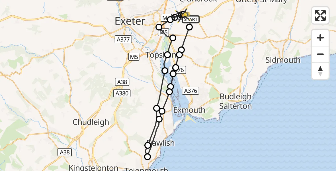 Flight route Police Helicopter Exeter International Airport - Exeter International Airport, 26 September 2026, 23:05