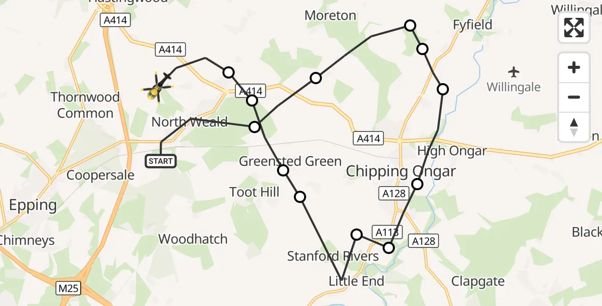 Flight route Police Helicopter North Weald Bassett - North Weald Airfield, 26 September 2026, 23:07