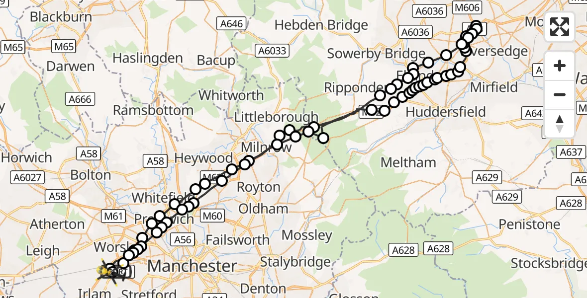 Flight route Police Helicopter Manchester Barton Aerodrome - Manchester Barton Aerodrome, 26 September 2026, 23:20