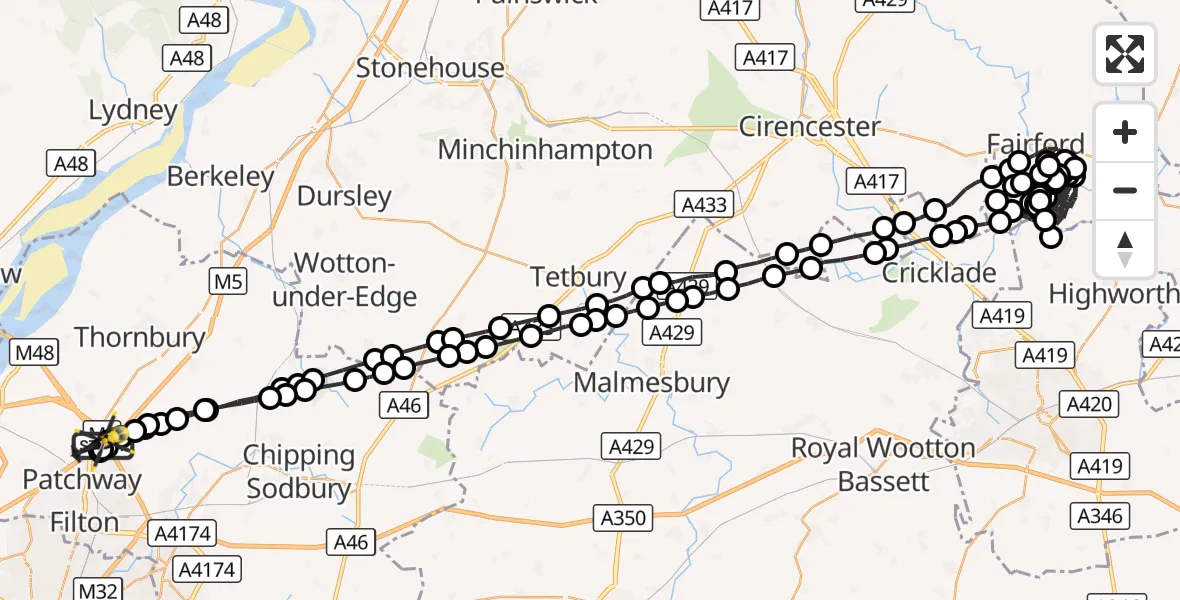 Flight route Police Helicopter Almondsbury Helicopter Base - Almondsbury Helicopter Base, 27 September 2026, 00:46