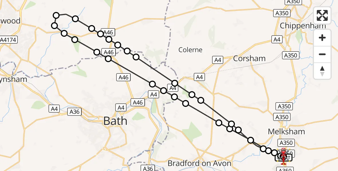 Flight route Air Ambulance Helicopter Wiltshire Air Ambulance - Wiltshire Air Ambulance, 27 September 2026, 01:07
