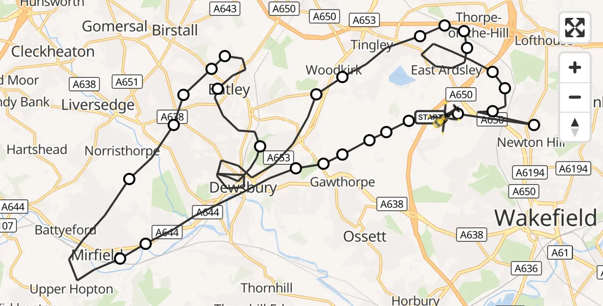 Flight route Police Helicopter East Ardsley - East Ardsley, 27 September 2026, 03:02