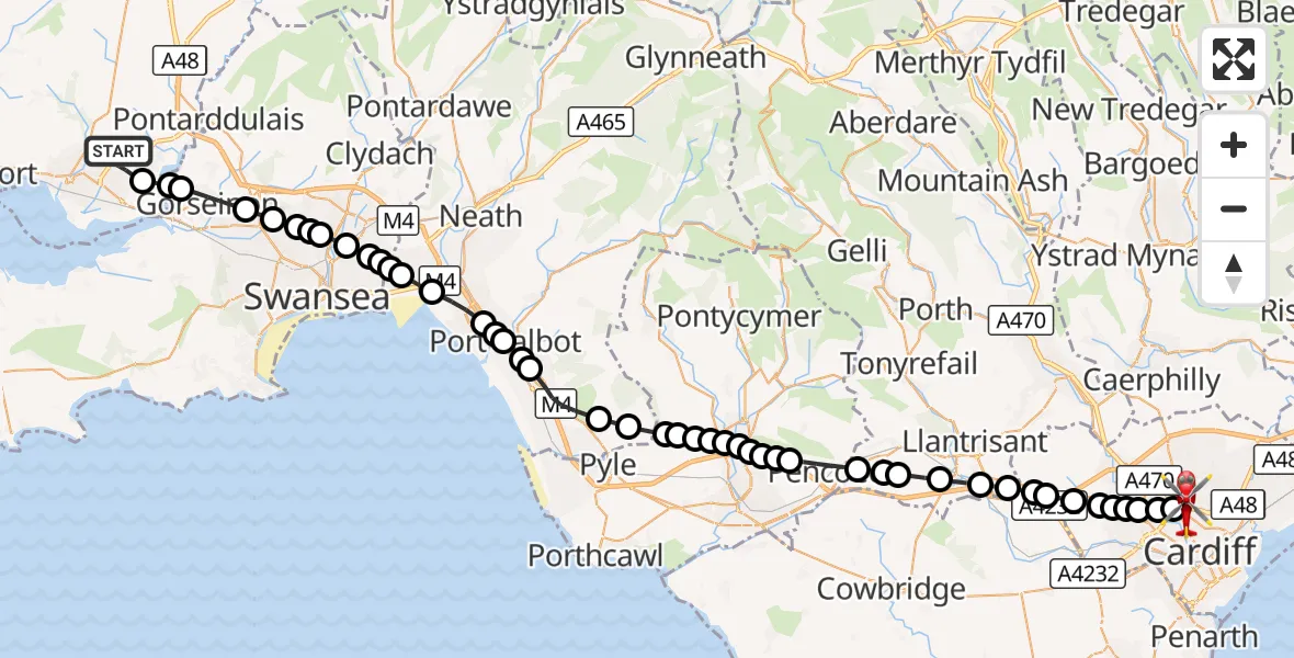 Flight route Air Ambulance Helicopter Dafen - Birchgrove, 27 September 2026, 03:08