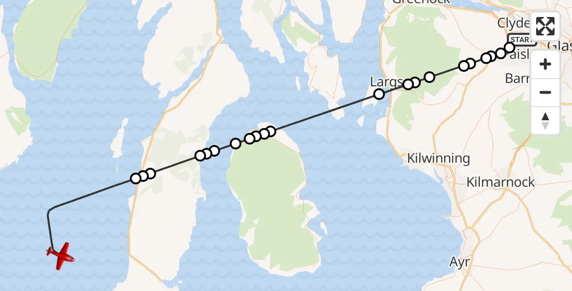 Flight route Air Ambulance Aircraft Glasgow Airport - Inner Seas, 27 September 2026, 04:16