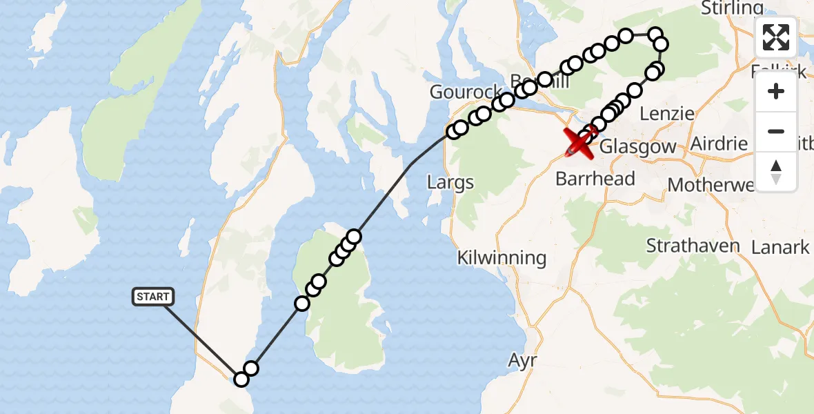 Flight route Air Ambulance Aircraft Inner Seas - Glasgow Airport, 27 September 2026, 05:14