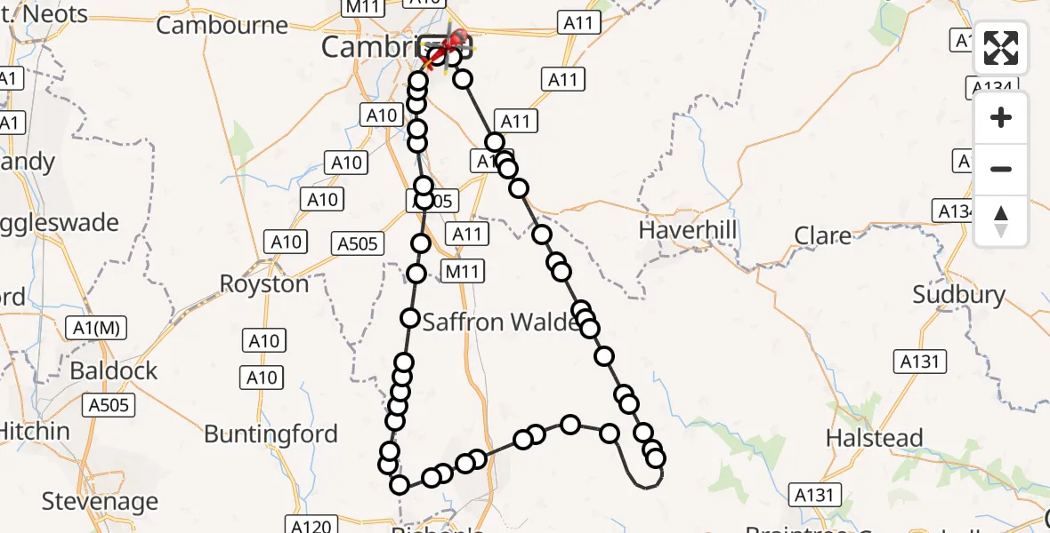 Flight route Air Ambulance Helicopter Cambridge City Airport - Cambridge City Airport, 27 September 2026, 06:58