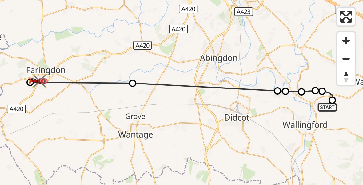 Flight route Air Ambulance Helicopter RAF Benson - Faringdon, 27 September 2026, 07:22