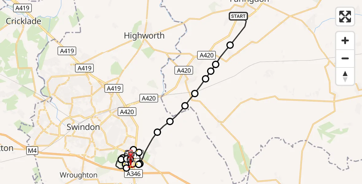 Flight route Air Ambulance Helicopter Faringdon - Great Western Hospital, 27 September 2026, 08:35