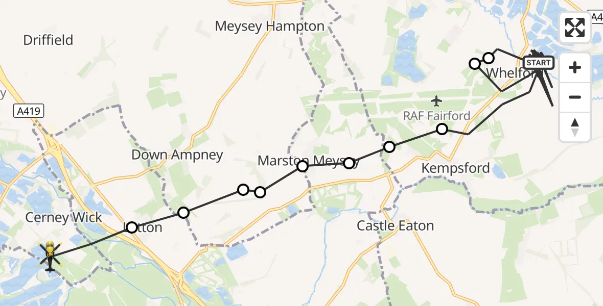 Flight route Police Helicopter Kempsford - Latton, 27 September 2026, 08:55