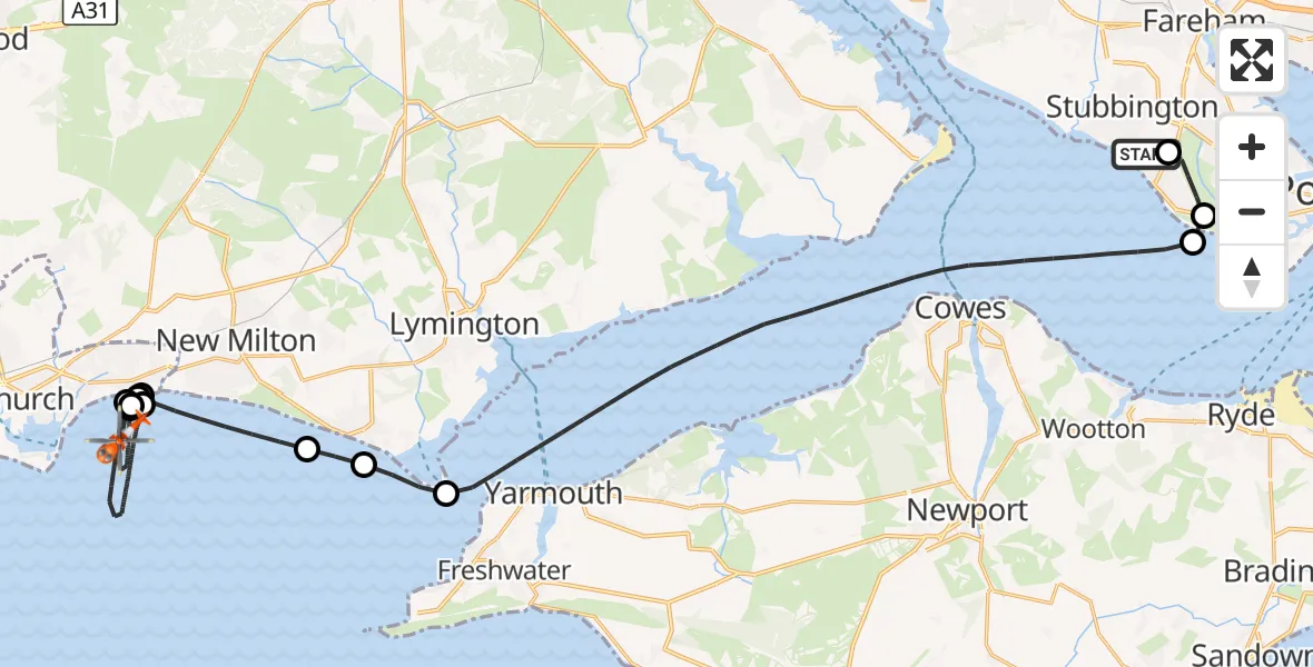 Flight route Coastguard Helicopter Solent Airport - English Channel, 27 September 2026, 09:17