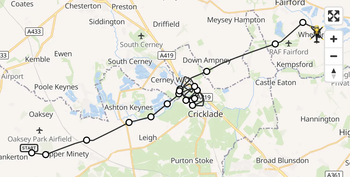 Flight route Police Helicopter Upper Minety - Kempsford, 27 September 2026, 10:26