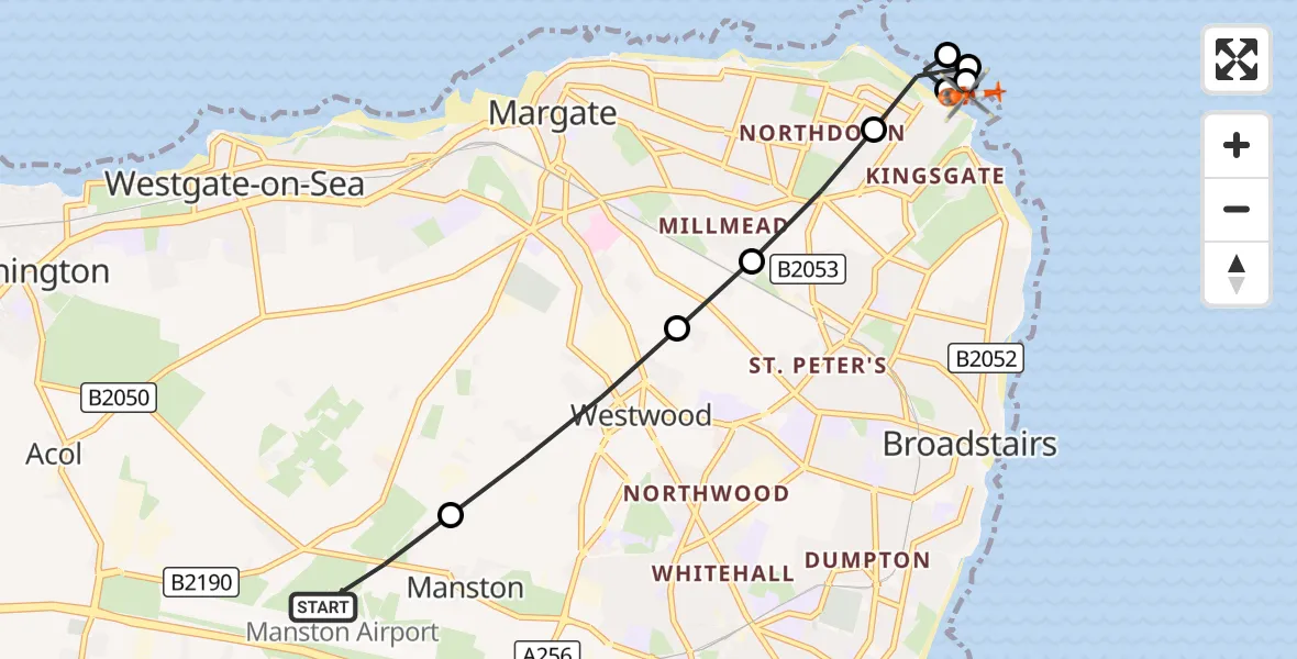 Flight route Coastguard Helicopter Manston Airport - Thanet, 27 September 2026, 10:27