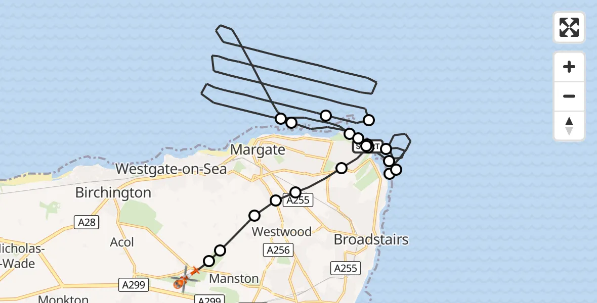 Flight route Coastguard Helicopter Thanet - Manston Airport, 27 September 2026, 10:34