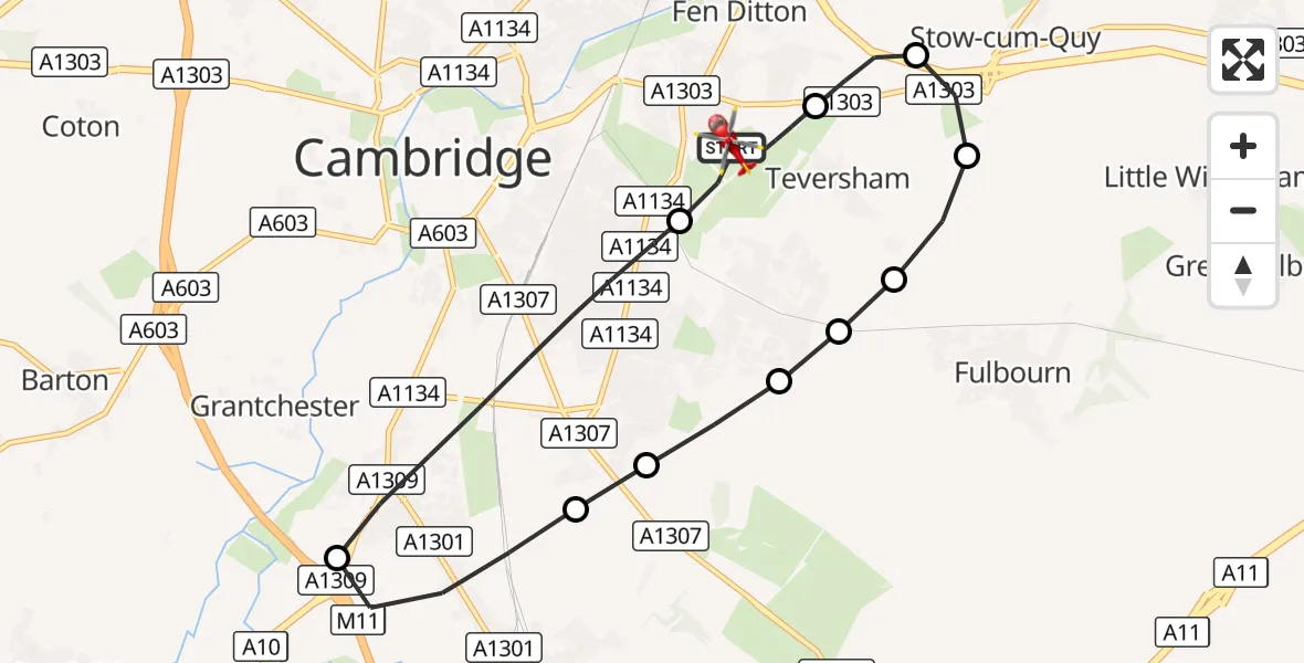 Flight route Air Ambulance Helicopter Cambridge City Airport - Cambridge City Airport, 27 September 2026, 11:18
