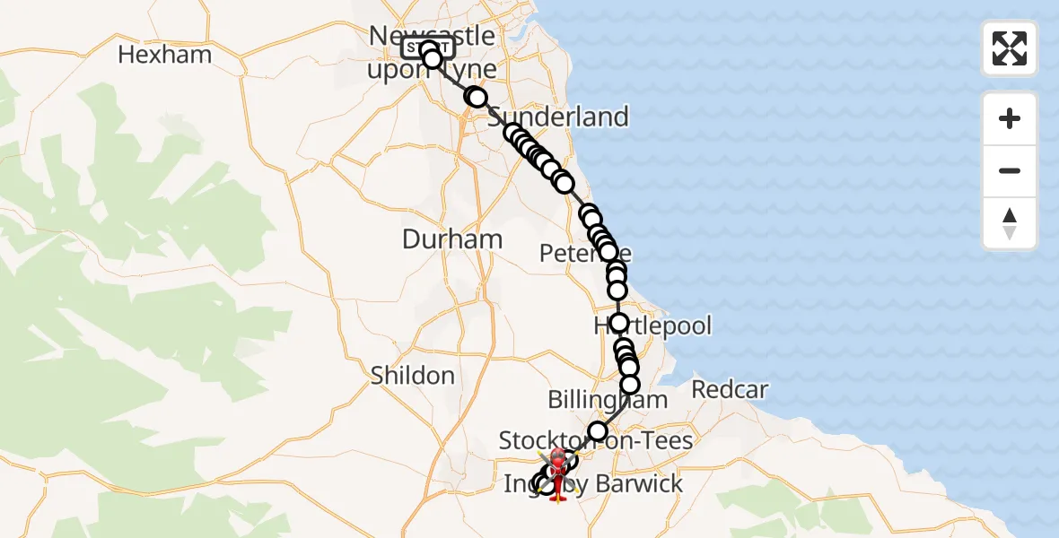 Flight route Air Ambulance Helicopter Newcastle Royal Victoria Infirmary - Egglescliffe, 27 September 2026, 11:50