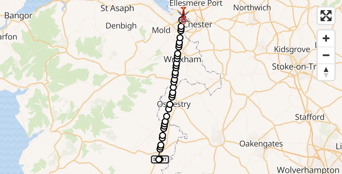 Flight route Air Ambulance Helicopter Welshpool Airport - Sealand, 27 September 2026, 12:16