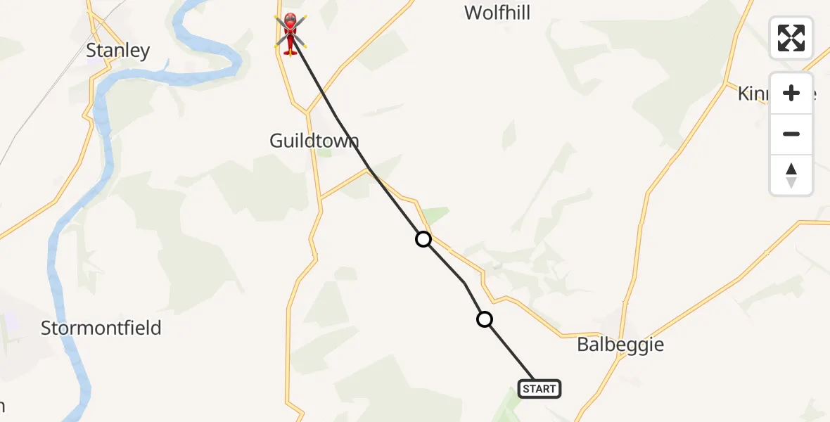 Flight route Air Ambulance Helicopter Perth/Scone Airport - Guildtown, 27 September 2026, 12:22