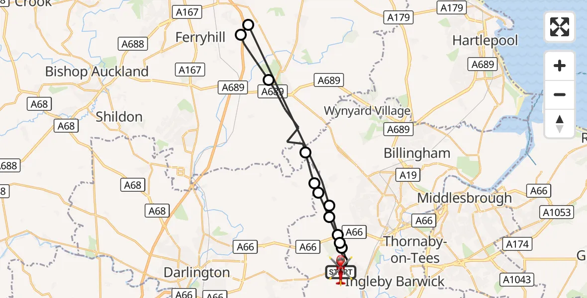 Flight route Air Ambulance Helicopter Egglescliffe - Egglescliffe, 27 September 2026, 12:28