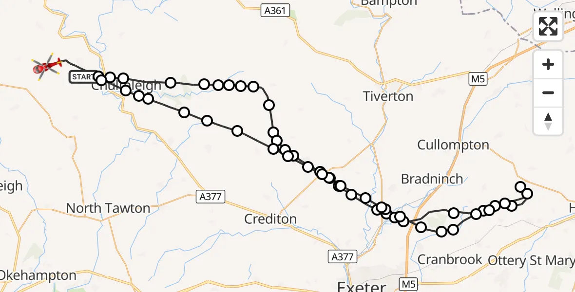 Flight route Air Ambulance Helicopter Torridge - Burrington, 27 September 2026, 12:57