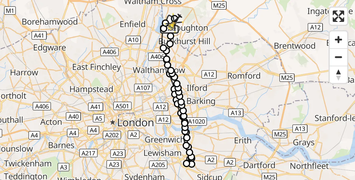 Flight route Police Helicopter Sewardstonebury - Sewardstonebury, 27 September 2026, 13:29