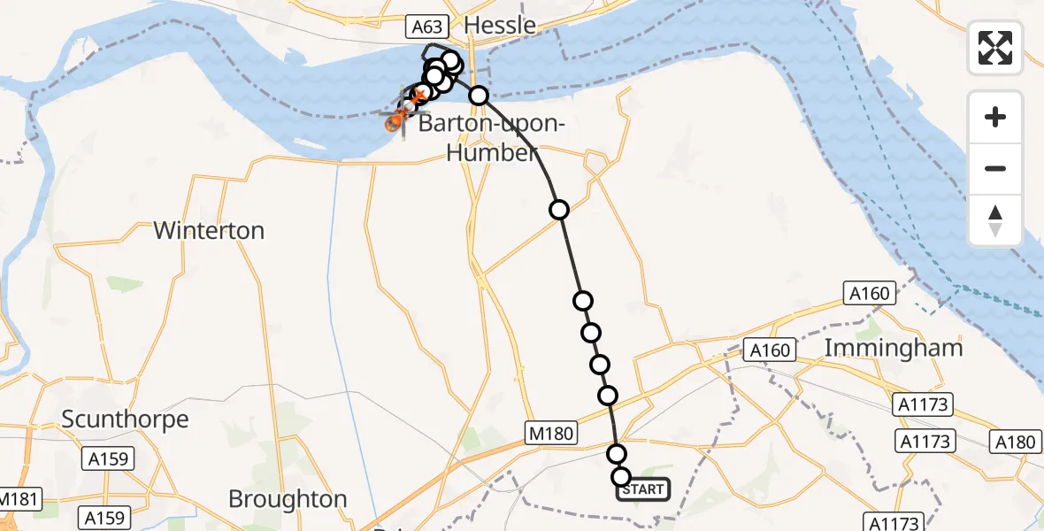 Flight route Coastguard Helicopter Humberside Airport - North Ferriby, 27 September 2026, 13:49