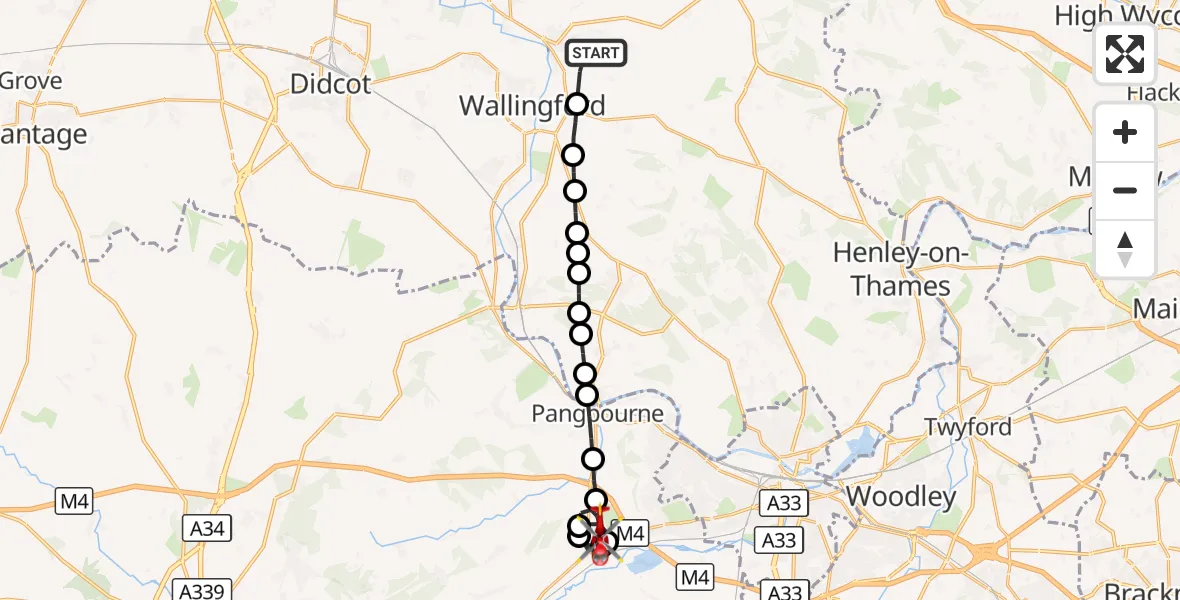 Flight route Air Ambulance Helicopter RAF Benson - Englefield, 27 September 2026, 13:55
