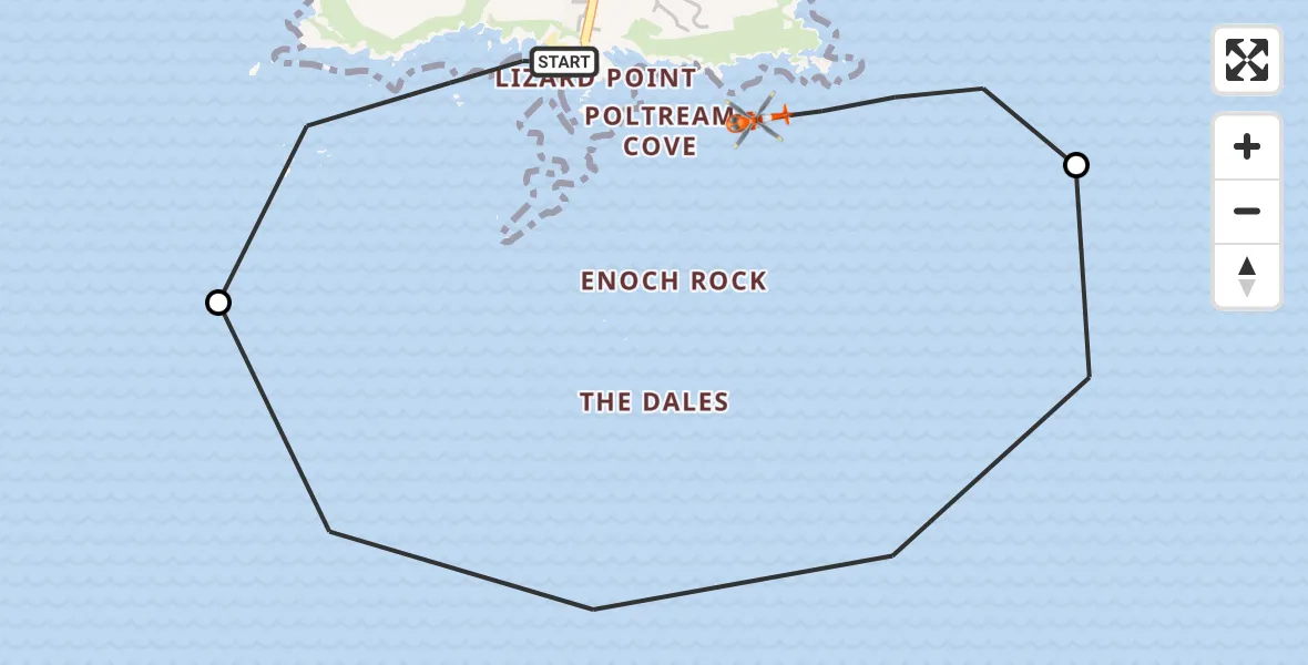 Flight route Coastguard Helicopter Lizard - Lizard, 27 September 2026, 13:59