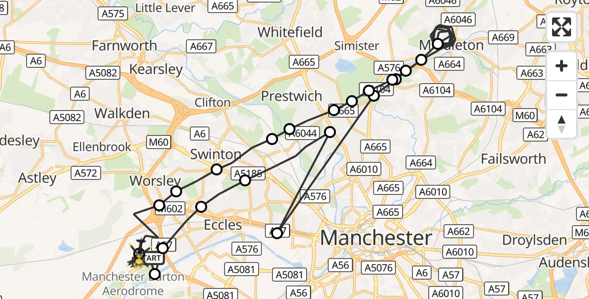 Flight route Police Helicopter Manchester Barton Aerodrome - Manchester Barton Aerodrome, 27 September 2026, 14:03