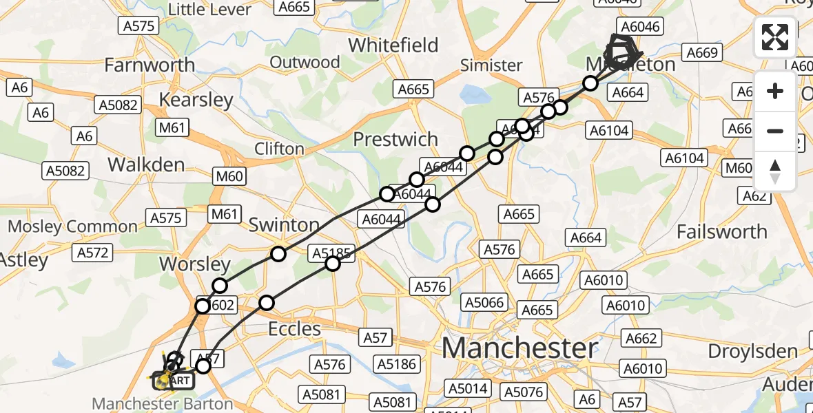 Flight route Police Helicopter Manchester Barton Aerodrome - Manchester Barton Aerodrome, 27 September 2026, 14:03