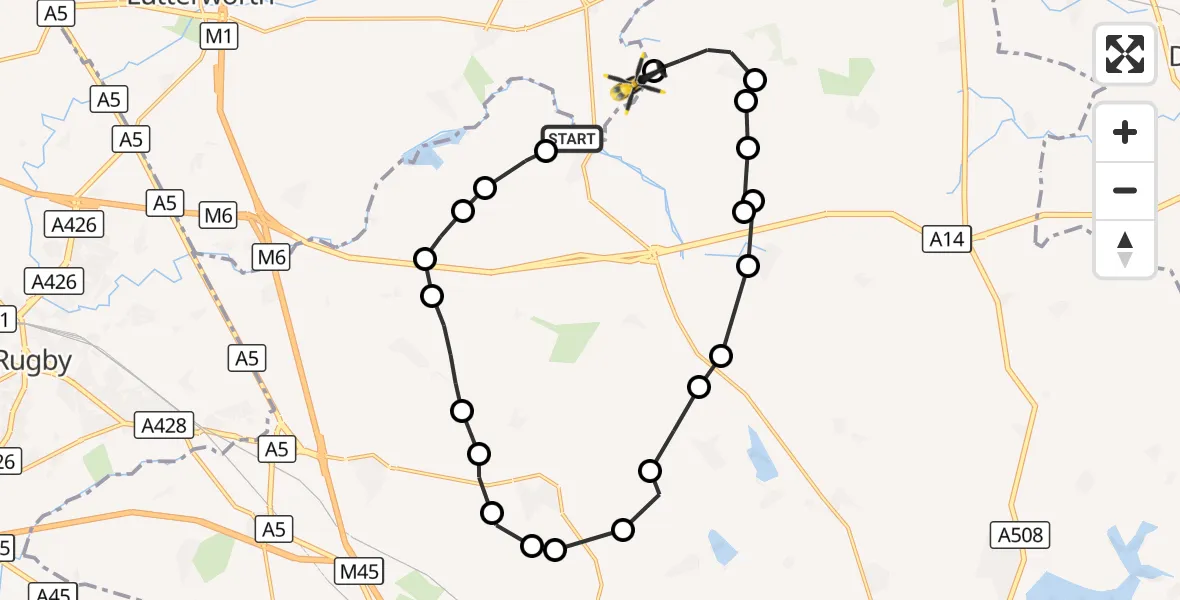 Flight route Police Helicopter Husbands Bosworth - Harborough, 27 September 2026, 14:03