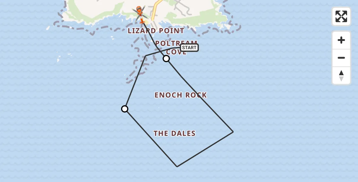 Flight route Coastguard Helicopter Lizard - Lizard, 27 September 2026, 14:07