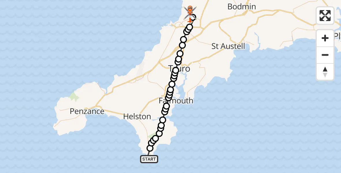 Flight route Coastguard Helicopter Lizard - Cornwall Airport Newquay, 27 September 2026, 14:13