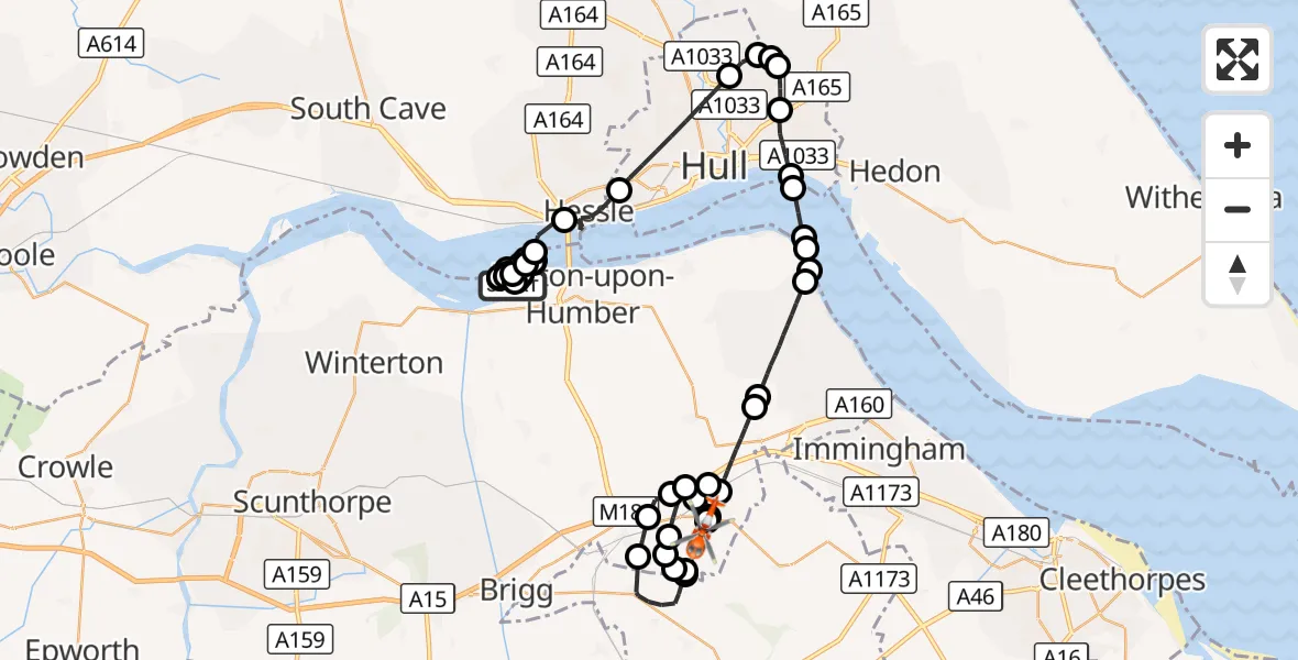 Flight route Coastguard Helicopter South Ferriby - Humberside Airport, 27 September 2026, 14:29