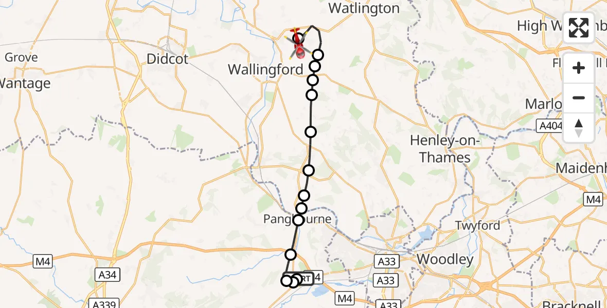 Flight route Air Ambulance Helicopter Theale - RAF Benson, 27 September 2026, 14:49