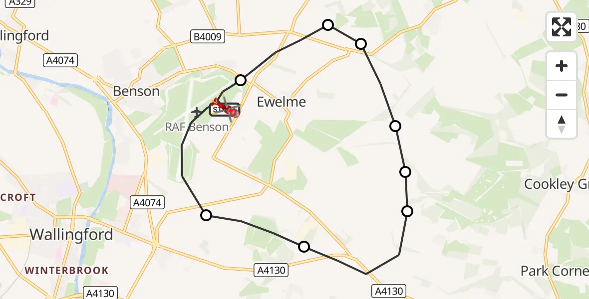 Flight route Air Ambulance Helicopter RAF Benson - RAF Benson, 27 September 2026, 15:52