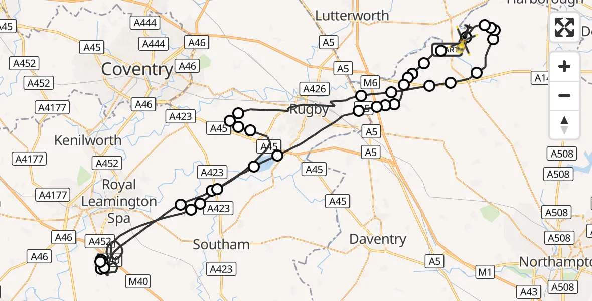Flight route Police Helicopter Husbands Bosworth - Harborough, 27 September 2026, 16:06