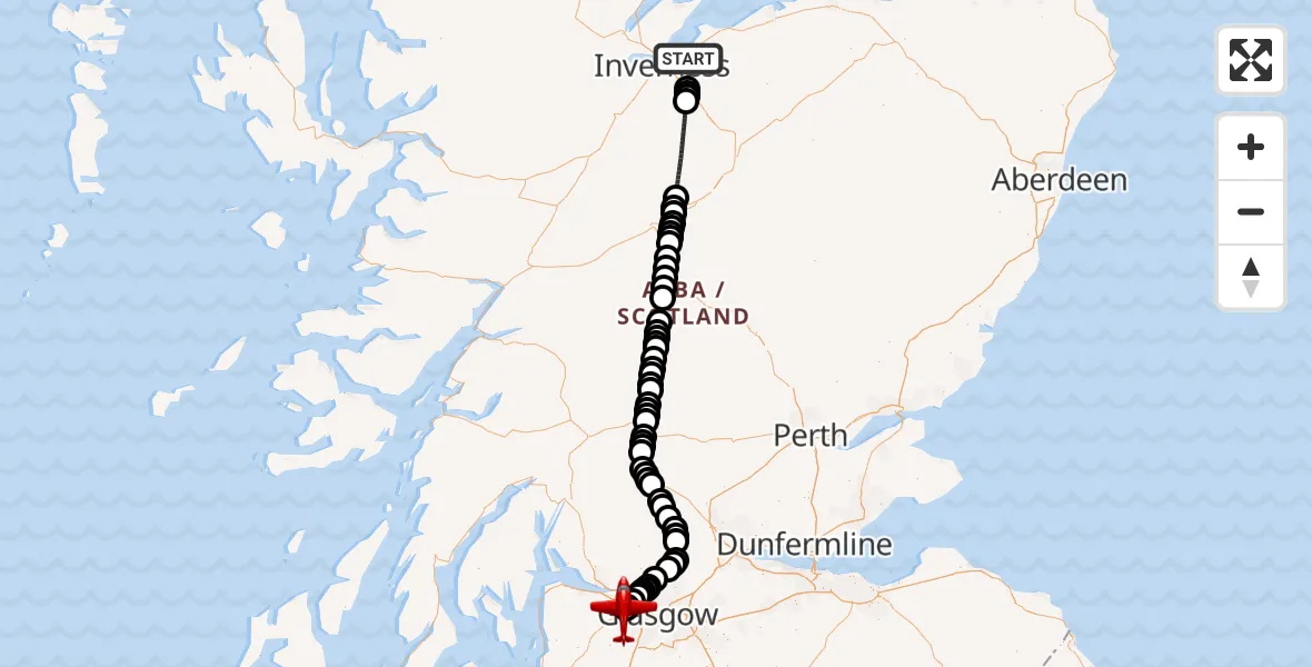 Flight route Air Ambulance Aircraft Inverness - Glasgow Airport, 27 September 2026, 16:29