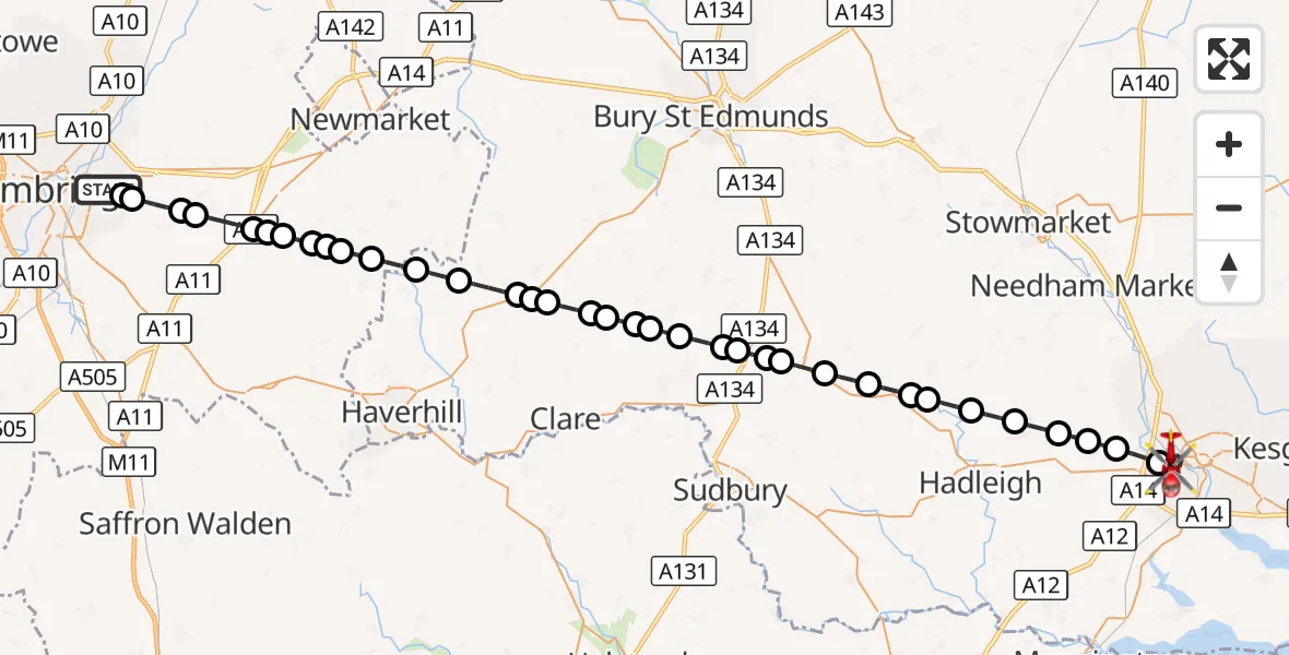 Flight route Air Ambulance Helicopter Cambridge City Airport - Ipswich, 27 September 2026, 16:33