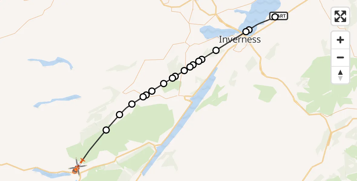 Flight route Coastguard Helicopter Inverness Airport - Moriston Bridge, 27 September 2026, 16:51
